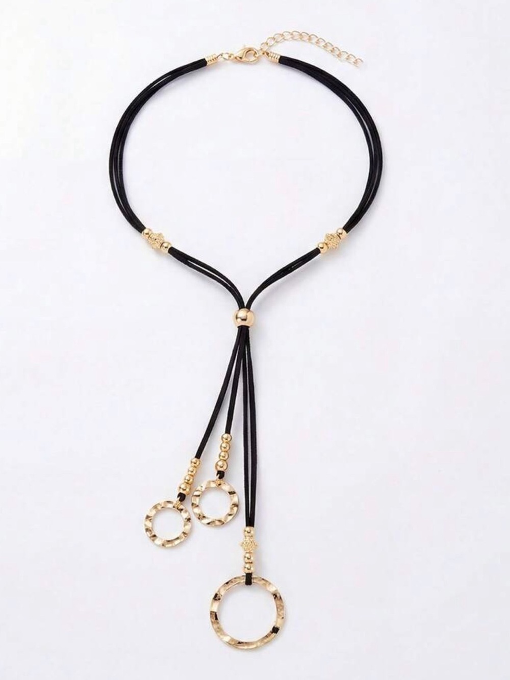 Elegant Gold Drop Circle Necklace - Black Cord - Picture 3 of 4
